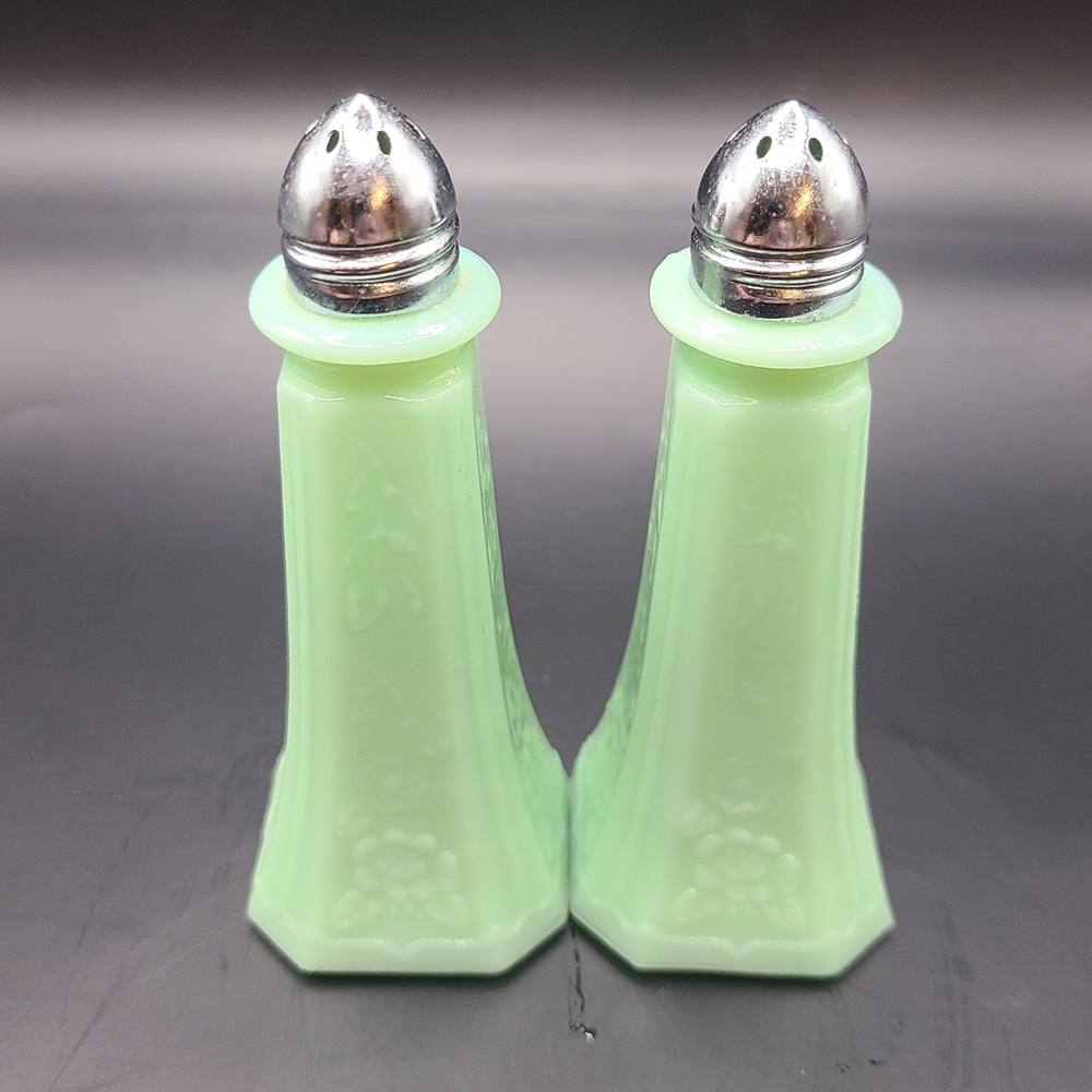 Mayfair Green Jadeite Salt And Pepper Shaker Set Retro